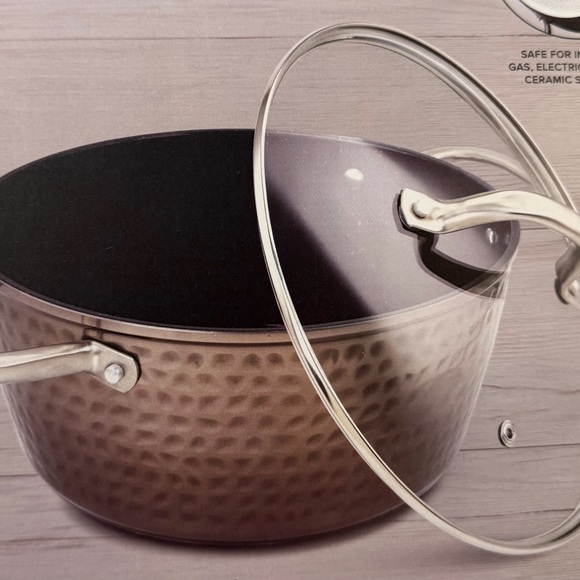 Basil&Kraft Home/Kitchen Other - Basil & Kraft Home/Kitchen Hammered Nonstick Saucepan with Glass Lid - Brown